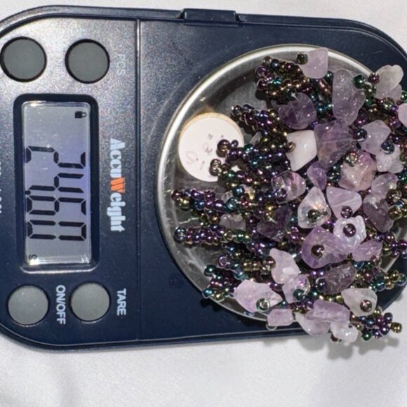 7 1/8" Natural Amethyst Gemstone chip beads stretchy Net Bracelet - Picture 10 of 12